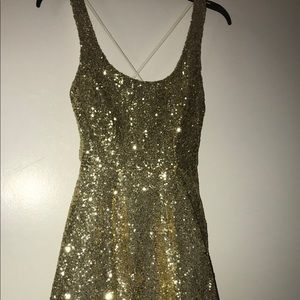 B. Darlin Shimmery Gold Sequin Formal Party Dress